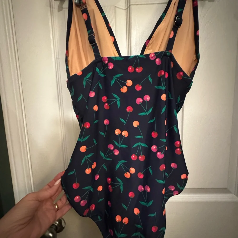 NWT J. Crew Navy Swimsuit with Cherry Print, Lg - Picture 4 of 11